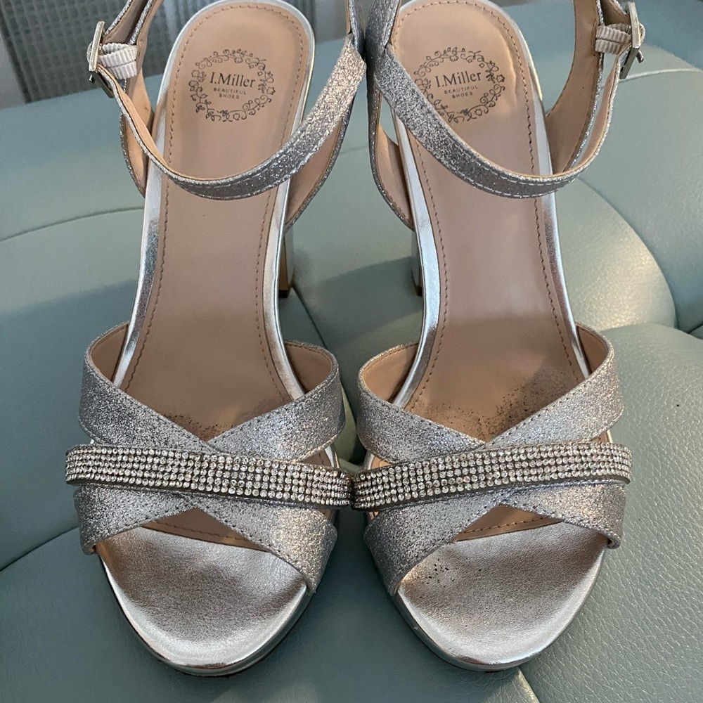 I. Miller Silver Rhinestone Strappy High Heel Sandals